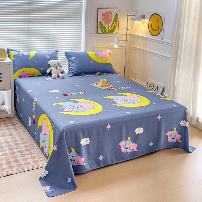 91家纺网 家纺一手货源 找家纺 优纤家纺 2025新款120克磨毛斜纹卡通花卉印花植物羊绒四件套 小飞象