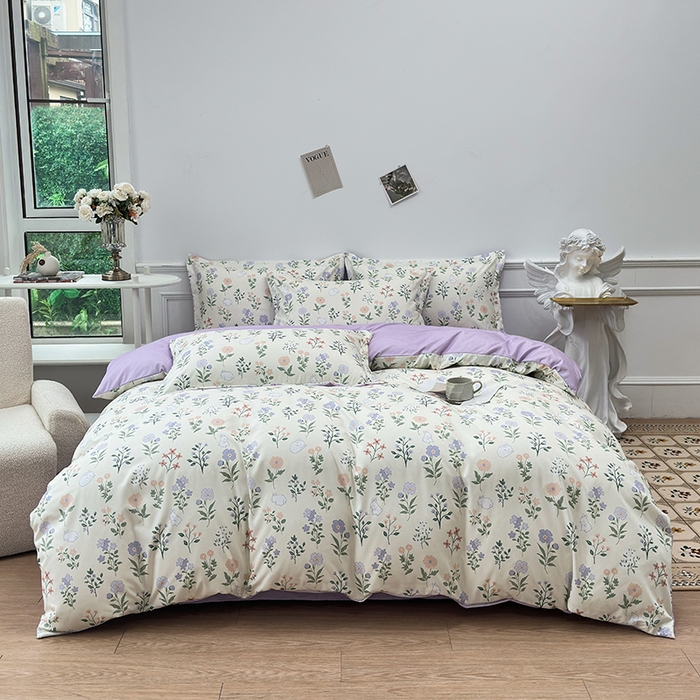 优纤家纺 2025新款120克磨毛斜纹卡通花卉印花植物羊绒四件套 小碎花