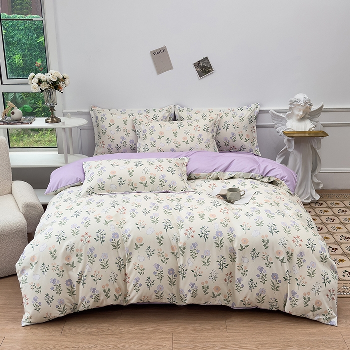 91家纺网 家纺一手货源 找家纺 优纤家纺 2025新款120克磨毛斜纹卡通花卉印花植物羊绒四件套 小碎花