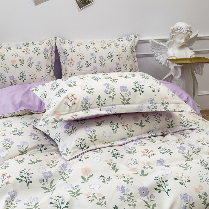 91家纺网 家纺一手货源 找家纺 优纤家纺 2025新款120克磨毛斜纹卡通花卉印花植物羊绒四件套 小碎花