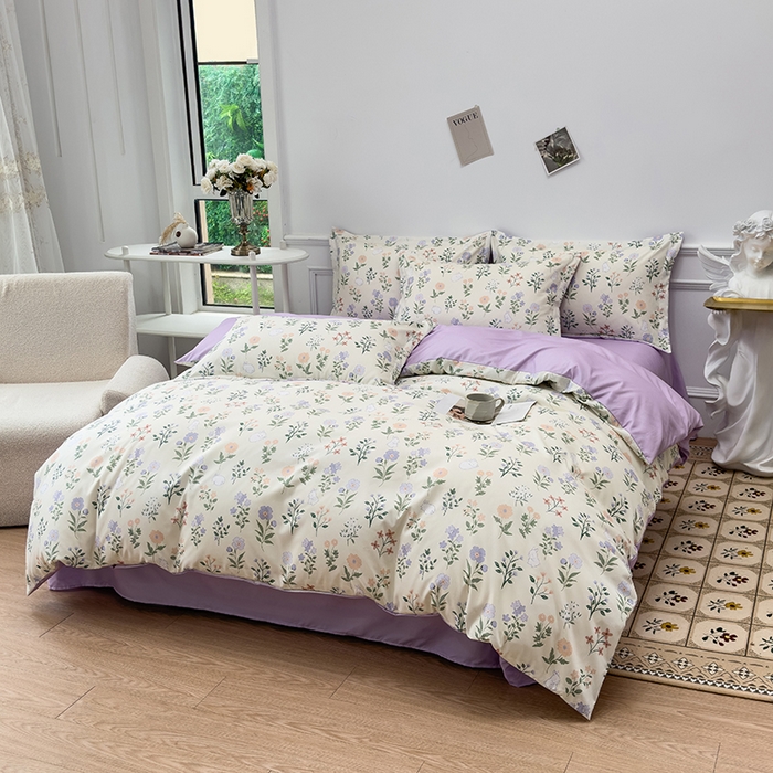 91家纺网 家纺一手货源 找家纺 优纤家纺 2025新款120克磨毛斜纹卡通花卉印花植物羊绒四件套 小碎花