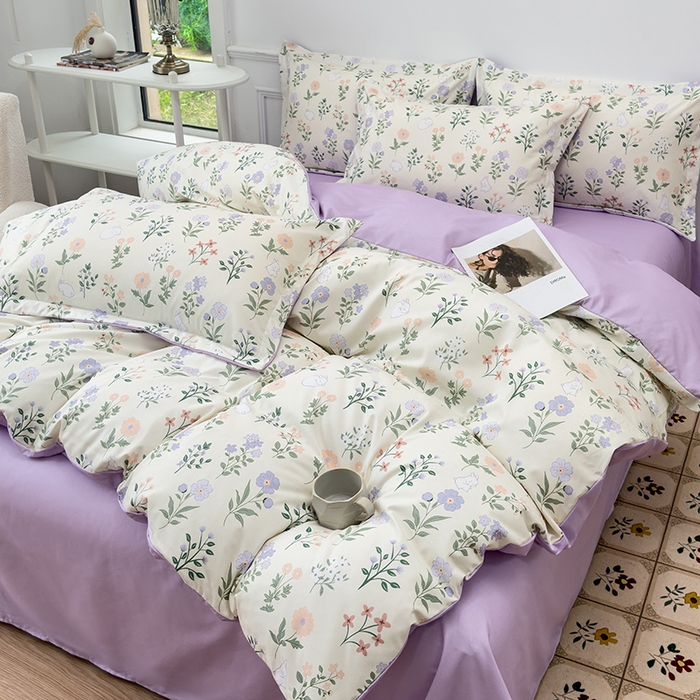 91家纺网 家纺一手货源 找家纺 优纤家纺 2025新款120克磨毛斜纹卡通花卉印花植物羊绒四件套 小碎花