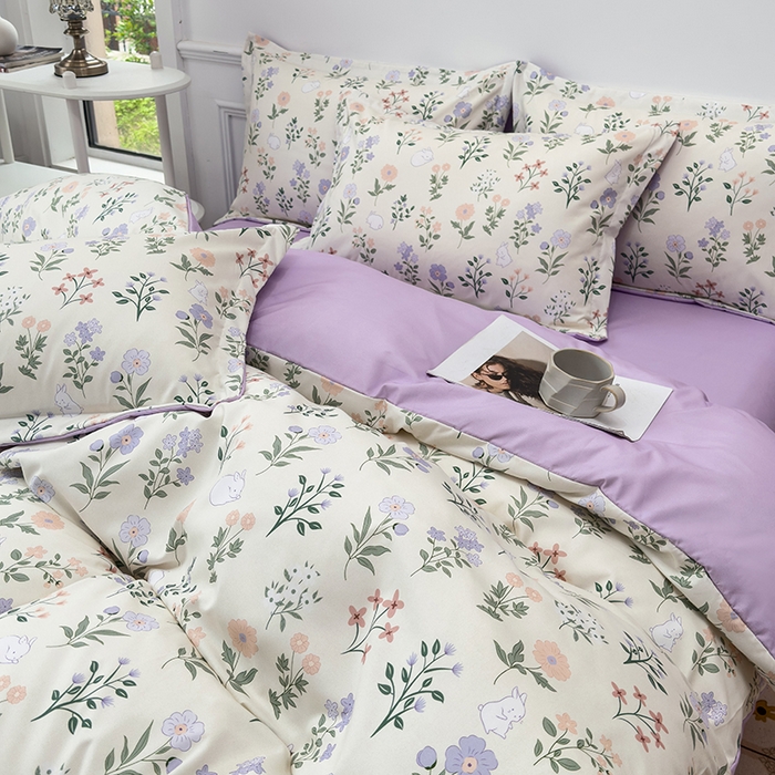 91家纺网 家纺一手货源 找家纺 优纤家纺 2025新款120克磨毛斜纹卡通花卉印花植物羊绒四件套 小碎花