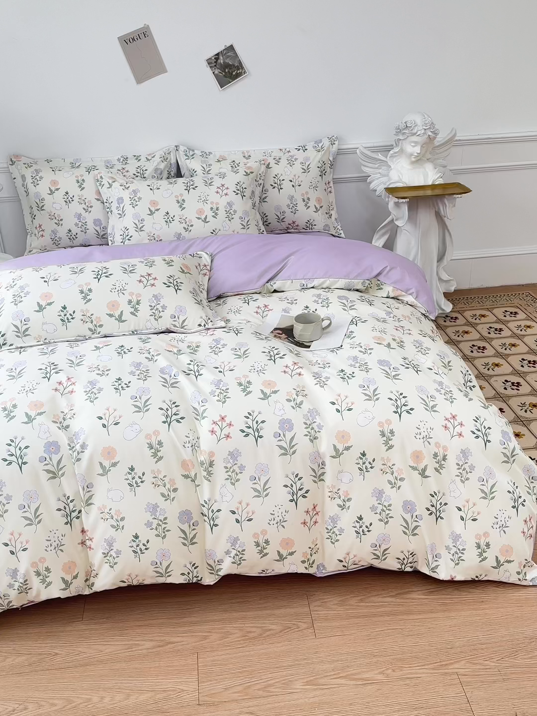 91家纺网 家纺一手货源 找家纺 优纤家纺 2025新款120克磨毛斜纹卡通花卉印花植物羊绒四件套 小碎花