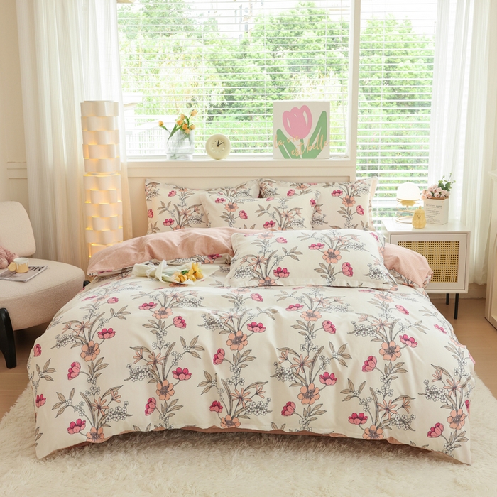 优纤家纺 2025新款120克磨毛斜纹卡通花卉印花植物羊绒四件套 小园如玉