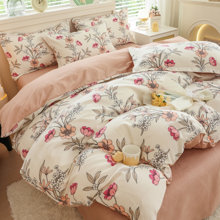 91家纺网 家纺一手货源 找家纺 优纤家纺 2025新款120克磨毛斜纹卡通花卉印花植物羊绒四件套 小园如玉