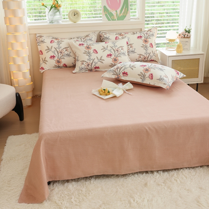 91家纺网 家纺一手货源 找家纺 优纤家纺 2025新款120克磨毛斜纹卡通花卉印花植物羊绒四件套 小园如玉