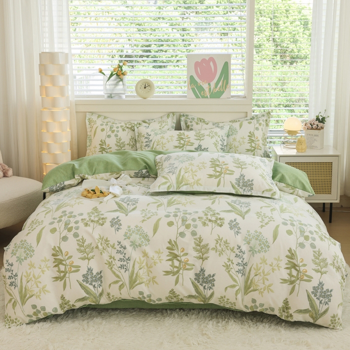 优纤家纺 2025新款120克磨毛斜纹卡通花卉印花植物羊绒四件套 悠悠花草