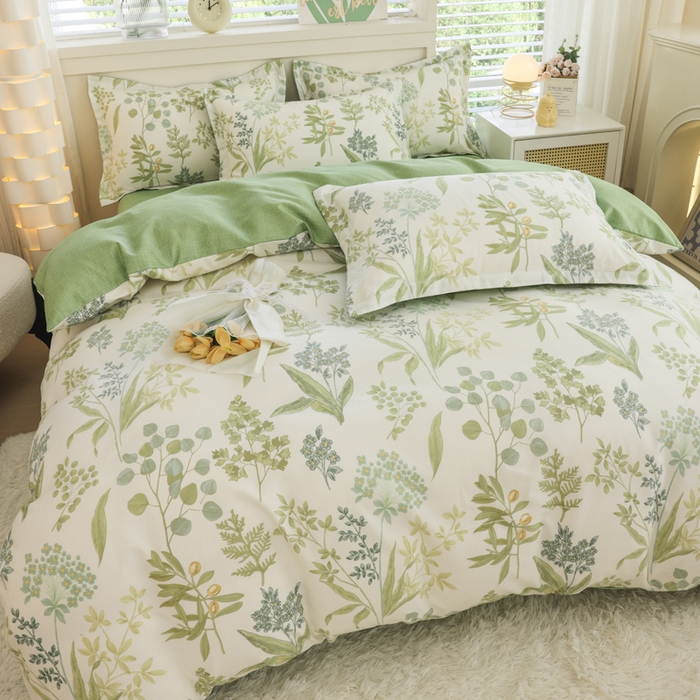 91家纺网 家纺一手货源 找家纺 优纤家纺 2025新款120克磨毛斜纹卡通花卉印花植物羊绒四件套 悠悠花草