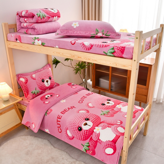 91家纺网 家纺一手货源 找家纺 （总）居尚2025直播爆款高克重印花牛奶绒法莱绒学生三件套 