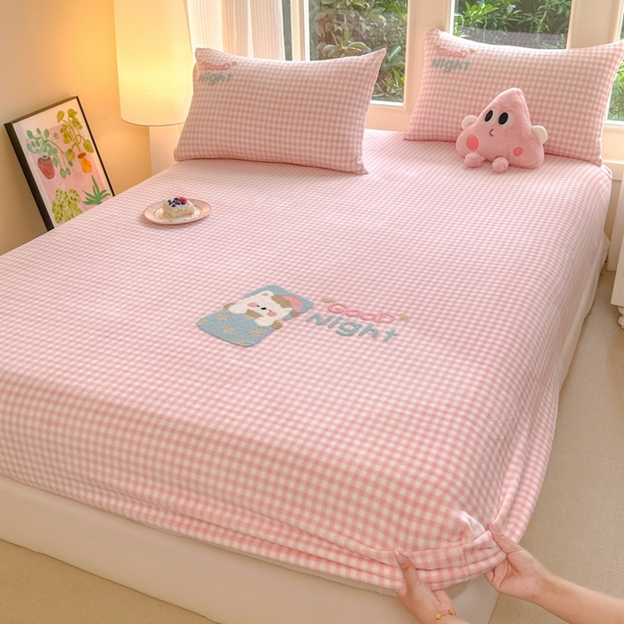 91家纺网 家纺一手货源 找家纺 布柔 2025新款高克重双层纱仿麻皱皱纱原麻床笠 泡芙粉