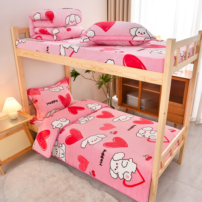 91家纺网 家纺一手货源 找家纺 （总）居尚2025直播爆款高克重印花牛奶绒法莱绒学生三件套 