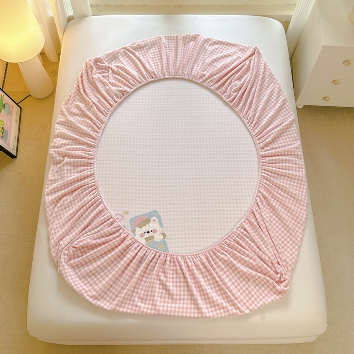 91家纺网 家纺一手货源 找家纺 布柔 2025新款高克重双层纱仿麻皱皱纱原麻床笠 泡芙粉