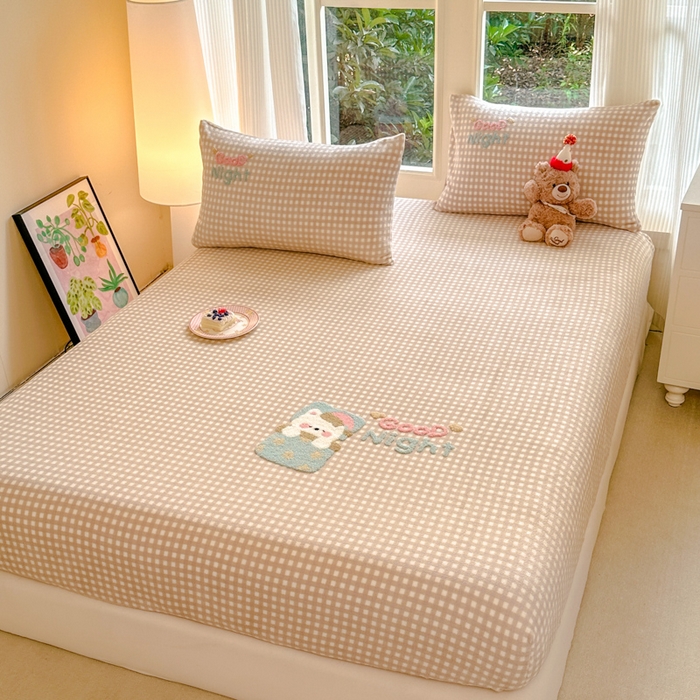 布柔 2025新款高克重双层纱仿麻皱皱纱原麻床笠 泡芙咖