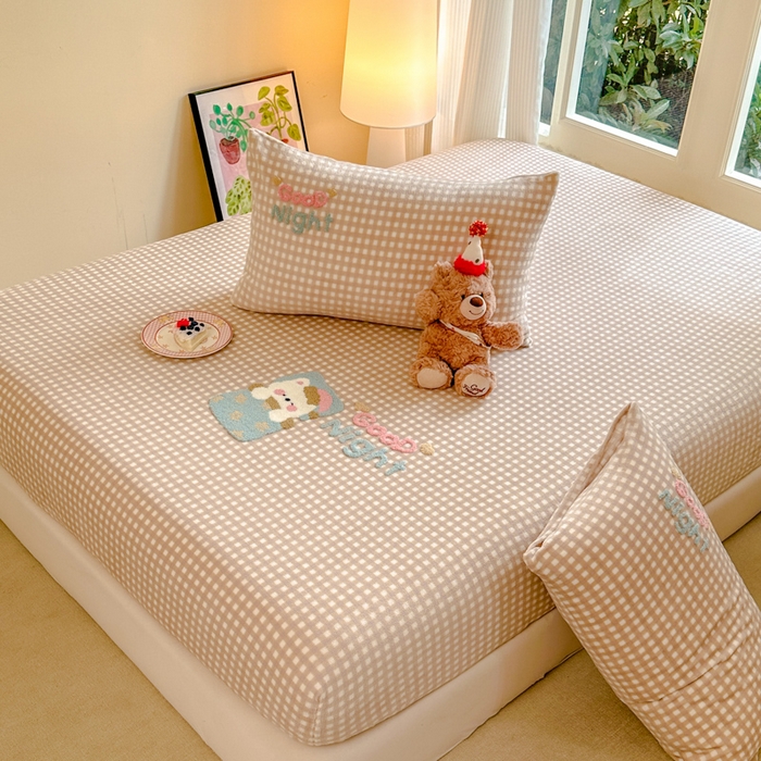 91家纺网 家纺一手货源 找家纺 布柔 2025新款高克重双层纱仿麻皱皱纱原麻床笠 泡芙咖