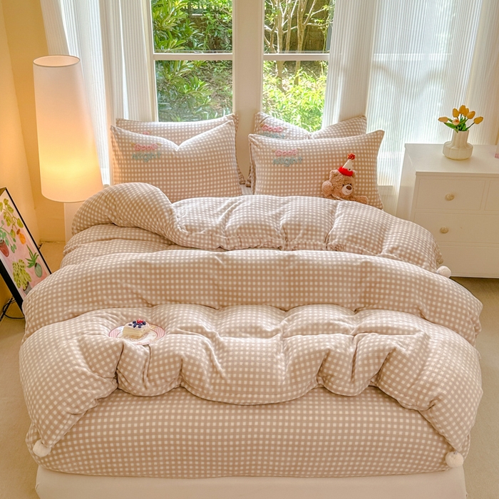 91家纺网 家纺一手货源 找家纺 布柔 2025新款高克重双层纱仿麻皱皱纱原麻床笠 泡芙咖