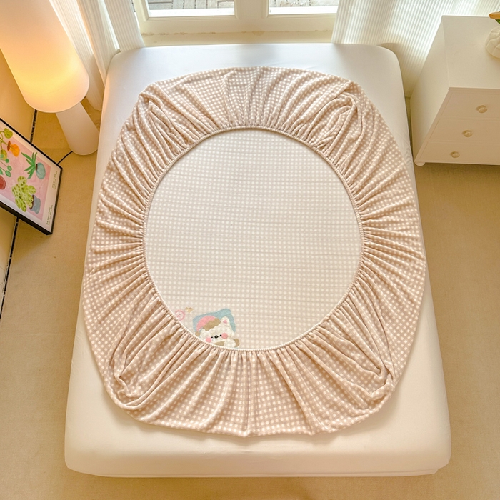 91家纺网 家纺一手货源 找家纺 布柔 2025新款高克重双层纱仿麻皱皱纱原麻床笠 泡芙咖