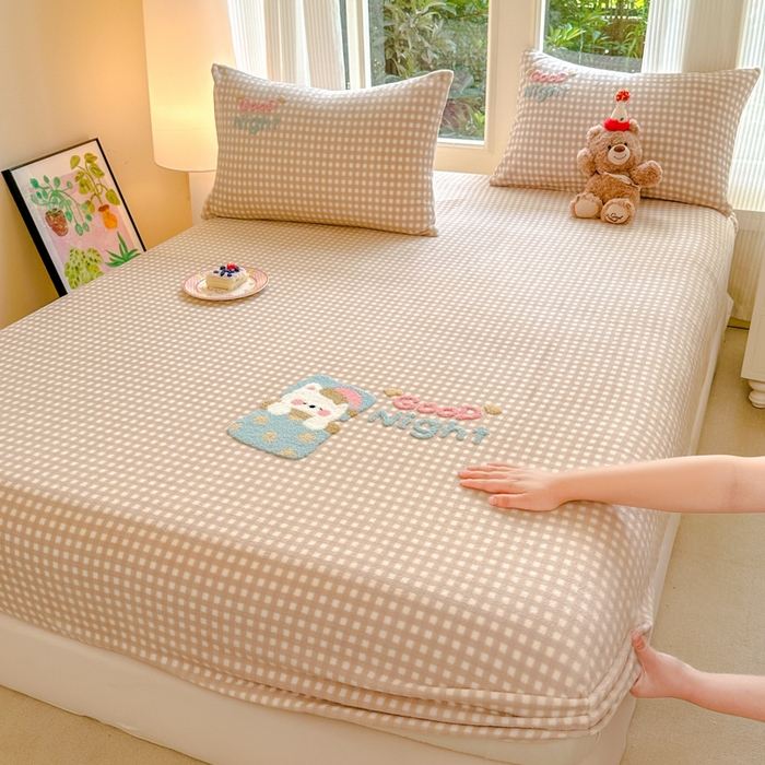 91家纺网 家纺一手货源 找家纺 布柔 2025新款高克重双层纱仿麻皱皱纱原麻床笠 泡芙咖