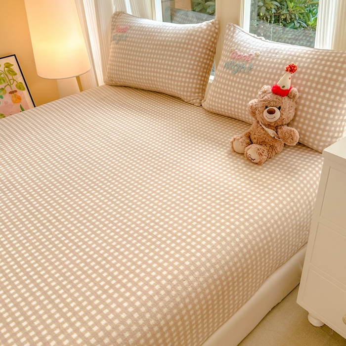 91家纺网 家纺一手货源 找家纺 布柔 2025新款高克重双层纱仿麻皱皱纱原麻床笠 泡芙咖