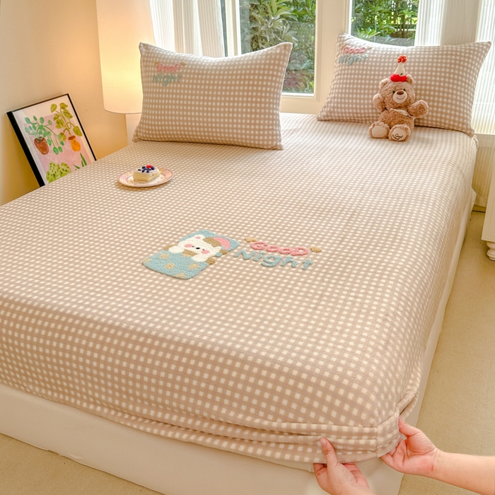 91家纺网 家纺一手货源 找家纺 布柔 2025新款高克重双层纱仿麻皱皱纱原麻床笠 泡芙咖