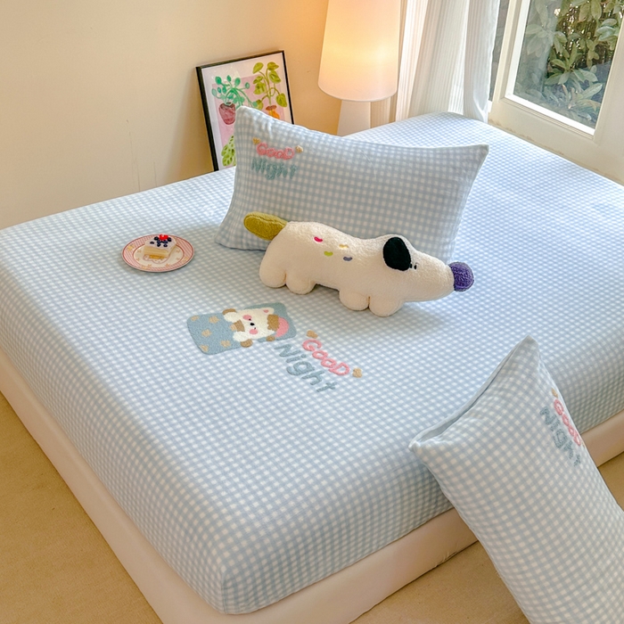 91家纺网 家纺一手货源 找家纺 布柔 2025新款高克重双层纱仿麻皱皱纱原麻床笠 泡芙蓝