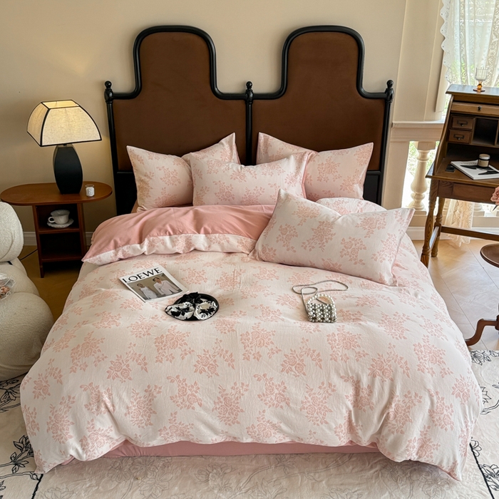 91家纺网 家纺一手货源 找家纺 眠博士 2025新款60s长绒棉纯棉提花磨毛被套单被套被套单品 提花磨毛单被-长夏粉