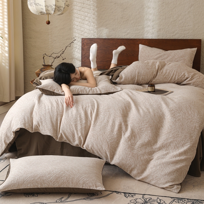 91家纺网 家纺一手货源 找家纺 眠博士 2025新款60s长绒棉纯棉提花磨毛被套单被套被套单品 提花磨毛单被-缤纷咖