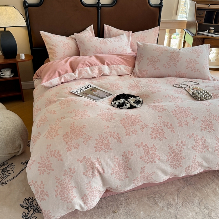 91家纺网 家纺一手货源 找家纺 眠博士 2025新款60s长绒棉纯棉提花磨毛被套单被套被套单品 提花磨毛单被-长夏粉