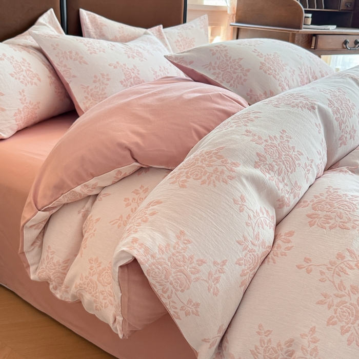 91家纺网 家纺一手货源 找家纺 眠博士 2025新款60s长绒棉纯棉提花磨毛被套单被套被套单品 提花磨毛单被-长夏粉