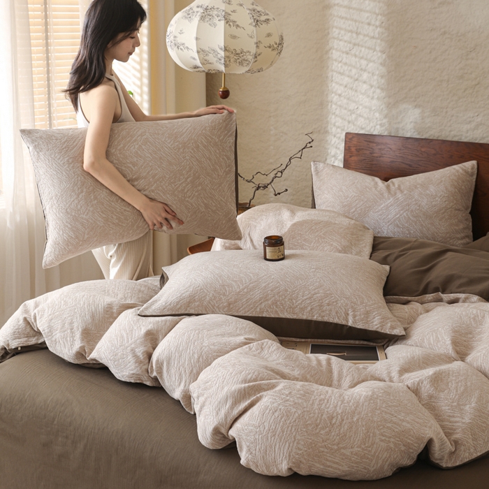 91家纺网 家纺一手货源 找家纺 眠博士 2025新款60s长绒棉纯棉提花磨毛被套单被套被套单品 提花磨毛单被-缤纷咖