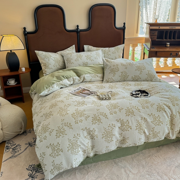 91家纺网 家纺一手货源 找家纺 眠博士 2025新款60s长绒棉纯棉提花磨毛被套单被套被套单品 提花磨毛单被-长夏绿