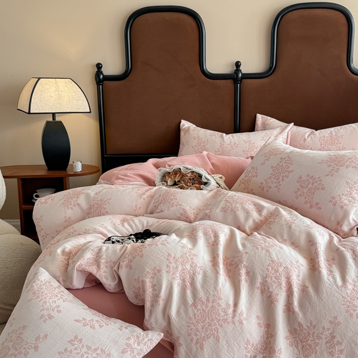 91家纺网 家纺一手货源 找家纺 眠博士 2025新款60s长绒棉纯棉提花磨毛被套单被套被套单品 提花磨毛单被-长夏粉