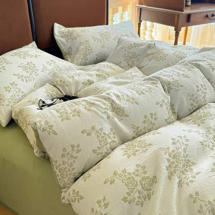 91家纺网 家纺一手货源 找家纺 眠博士 2025新款60s长绒棉纯棉提花磨毛被套单被套被套单品 提花磨毛单被-长夏绿