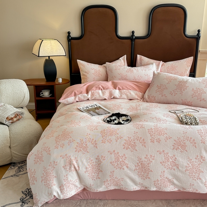 91家纺网 家纺一手货源 找家纺 眠博士 2025新款60s长绒棉纯棉提花磨毛被套单被套被套单品 提花磨毛单被-长夏粉