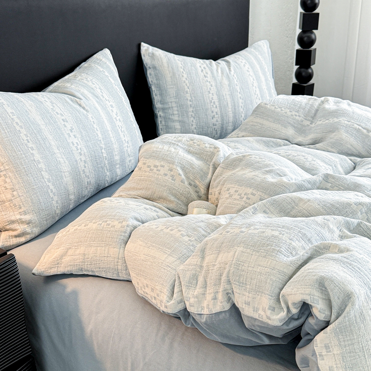 91家纺网 家纺一手货源 找家纺 眠博士 2025新款60s长绒棉纯棉提花磨毛被套单被套被套单品 提花磨毛单被-梦雨蓝