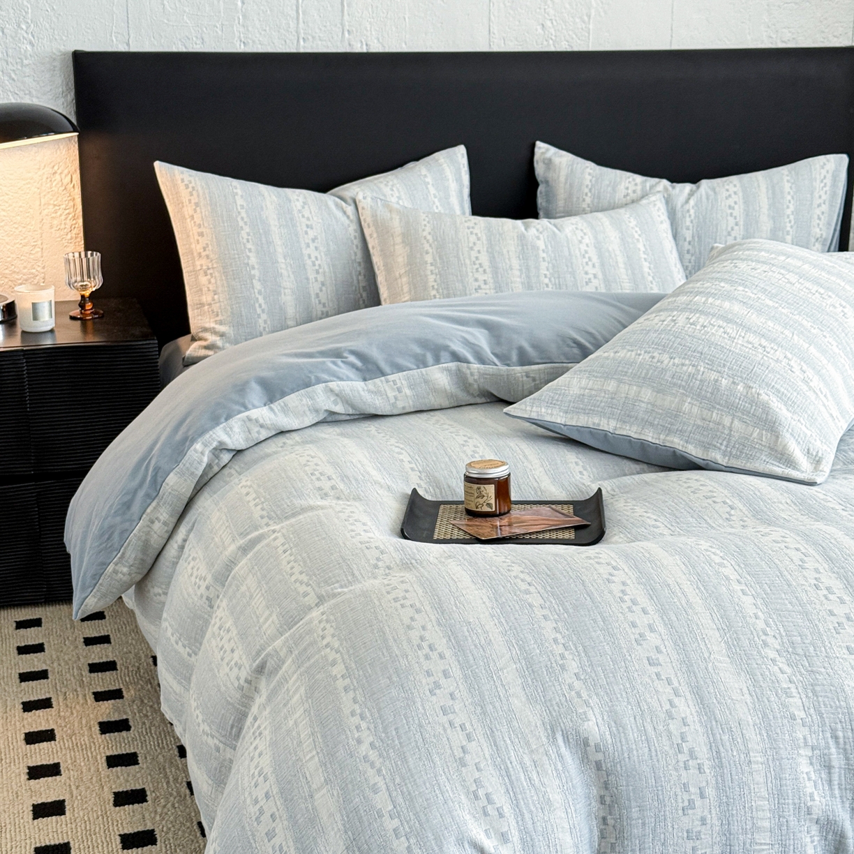 91家纺网 家纺一手货源 找家纺 眠博士 2025新款60s长绒棉纯棉提花磨毛被套单被套被套单品 提花磨毛单被-梦雨蓝