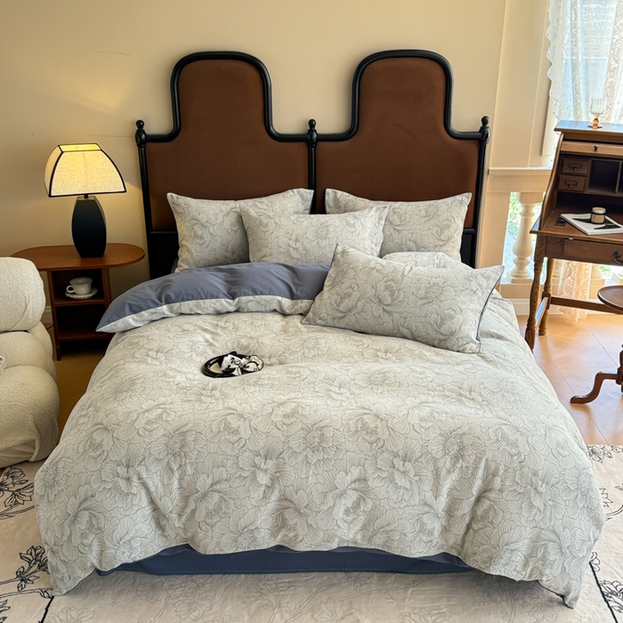 91家纺网 家纺一手货源 找家纺 眠博士 2025新款60s长绒棉纯棉提花磨毛被套单被套被套单品 提花磨毛单被-繁花灰蓝