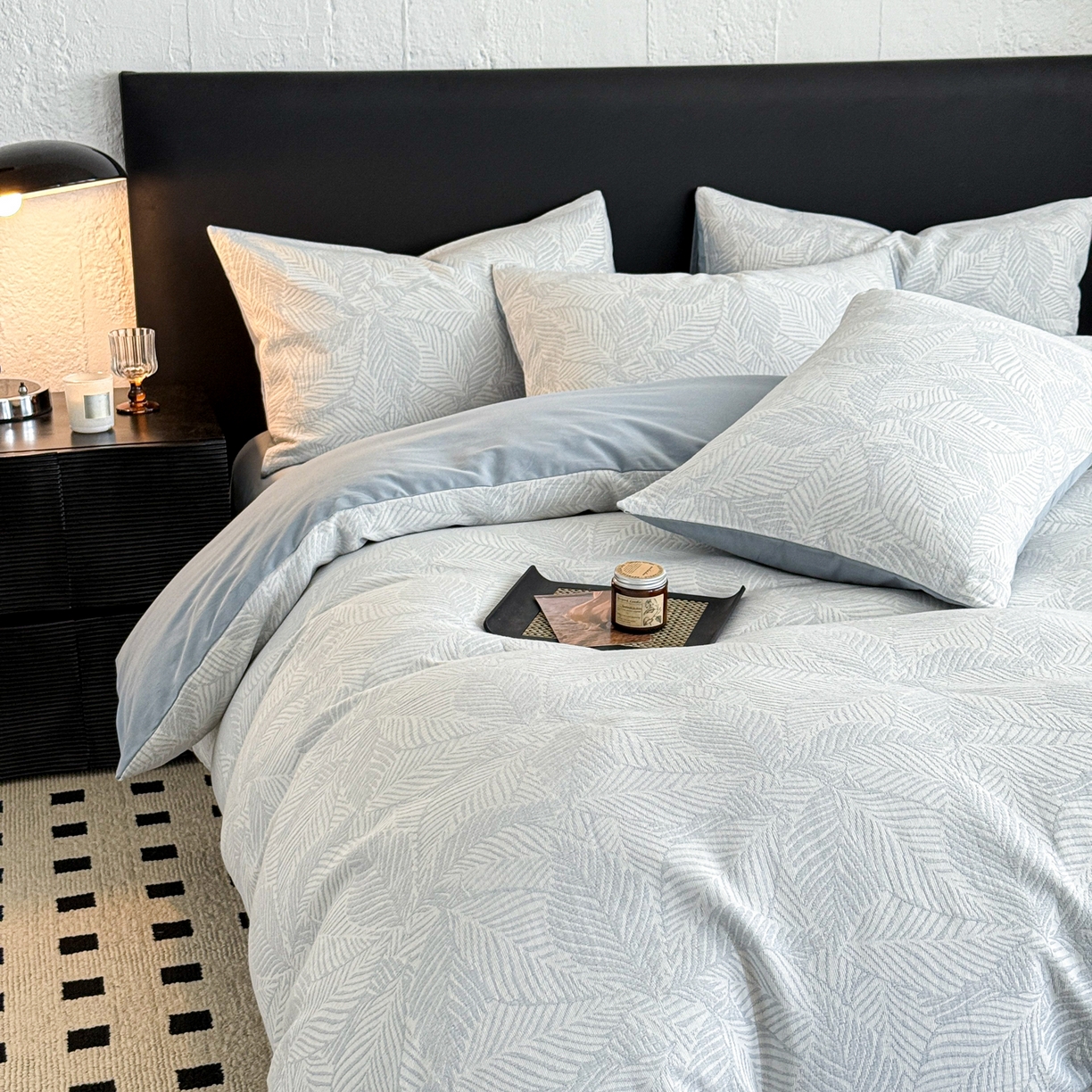 91家纺网 家纺一手货源 找家纺 眠博士 2025新款60s长绒棉纯棉提花磨毛被套单被套被套单品 提花磨毛单被-枫叶蓝