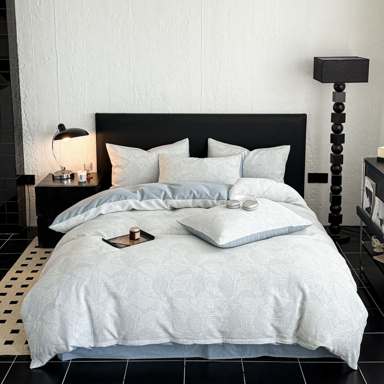 91家纺网 家纺一手货源 找家纺 眠博士 2025新款60s长绒棉纯棉提花磨毛被套单被套被套单品 提花磨毛单被-枫叶蓝