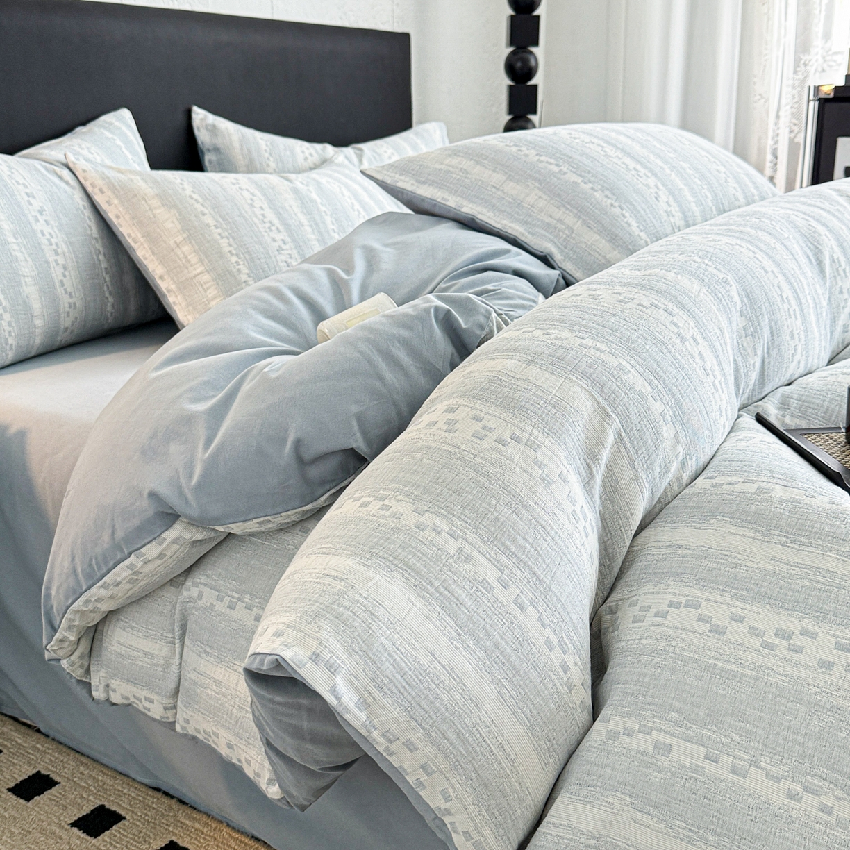 眠博士 2025新款60s长绒棉纯棉提花磨毛被套单被套被套单品 提花磨毛单被-梦雨蓝