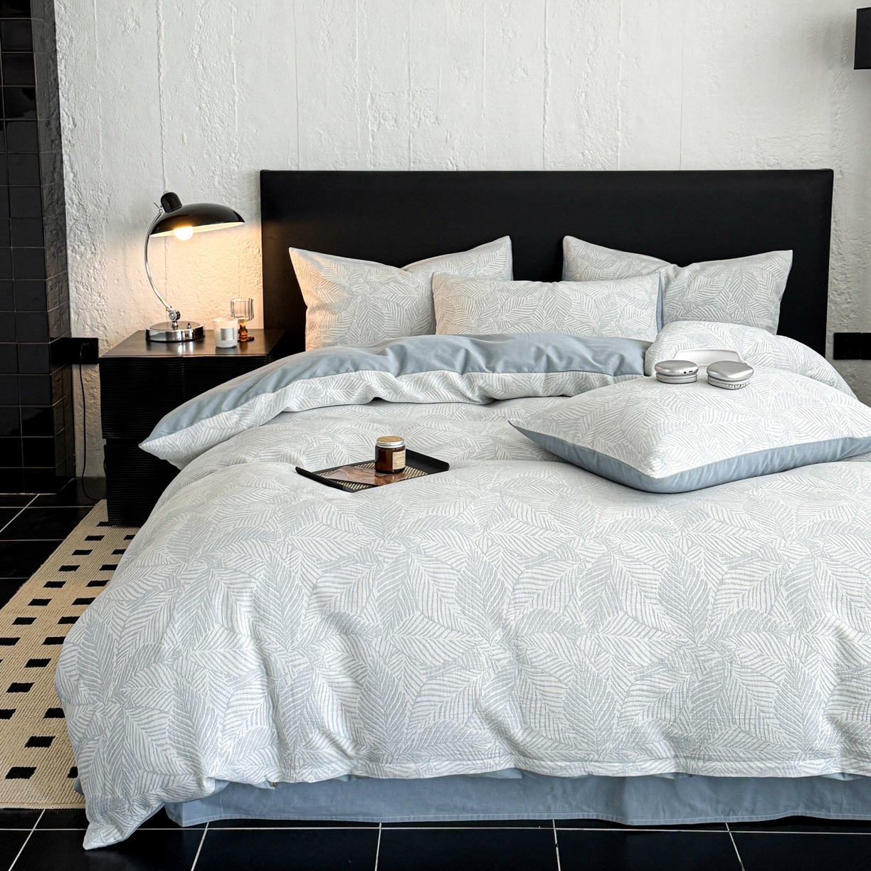 91家纺网 家纺一手货源 找家纺 眠博士 2025新款60s长绒棉纯棉提花磨毛被套单被套被套单品 提花磨毛单被-枫叶蓝