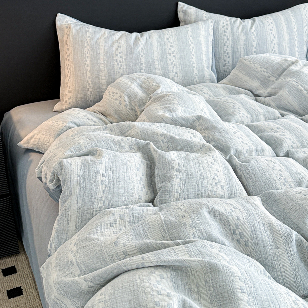 91家纺网 家纺一手货源 找家纺 眠博士 2025新款60s长绒棉纯棉提花磨毛被套单被套被套单品 提花磨毛单被-梦雨蓝