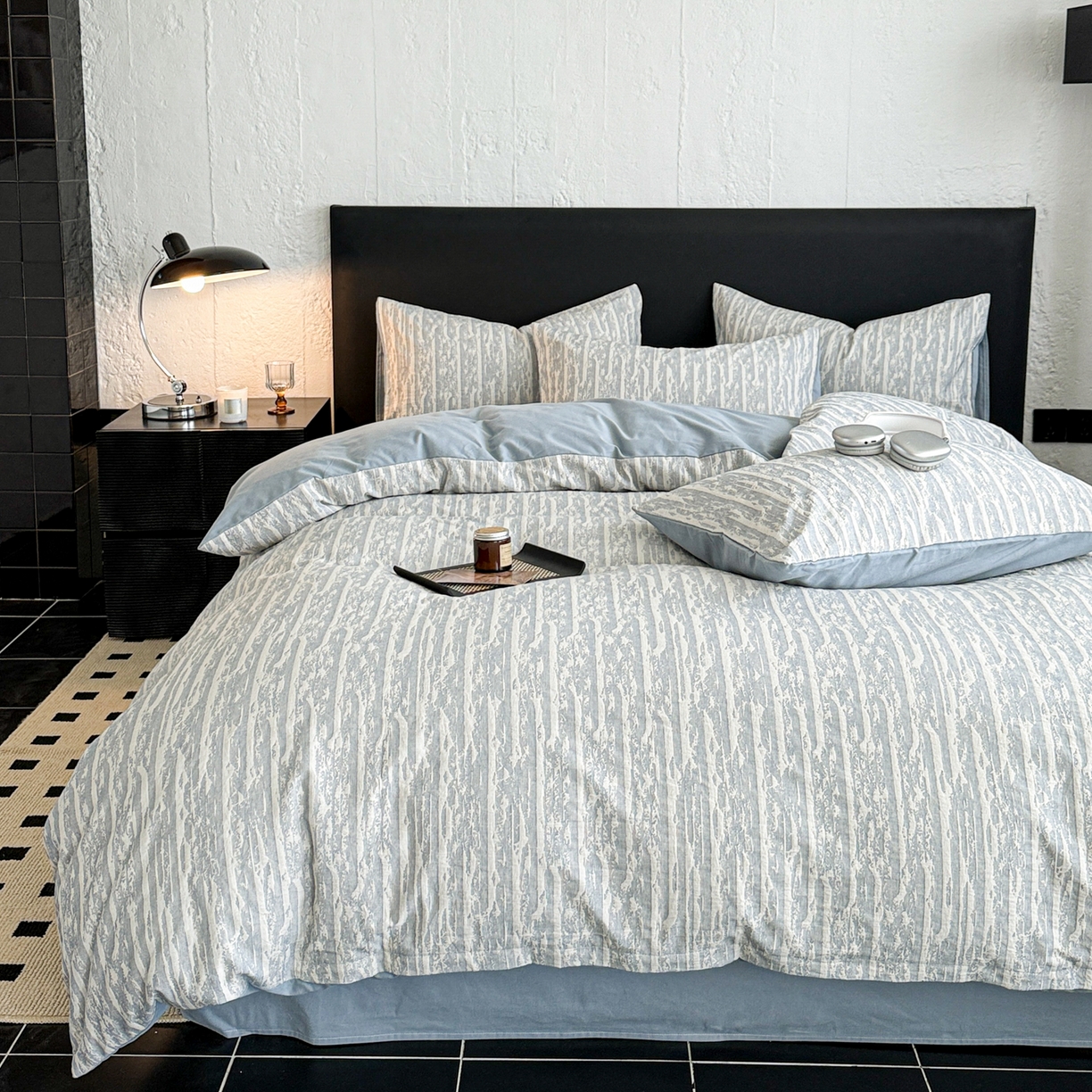 91家纺网 家纺一手货源 找家纺 眠博士 2025新款60s长绒棉纯棉提花磨毛被套单被套被套单品 提花磨毛单被-流光蓝