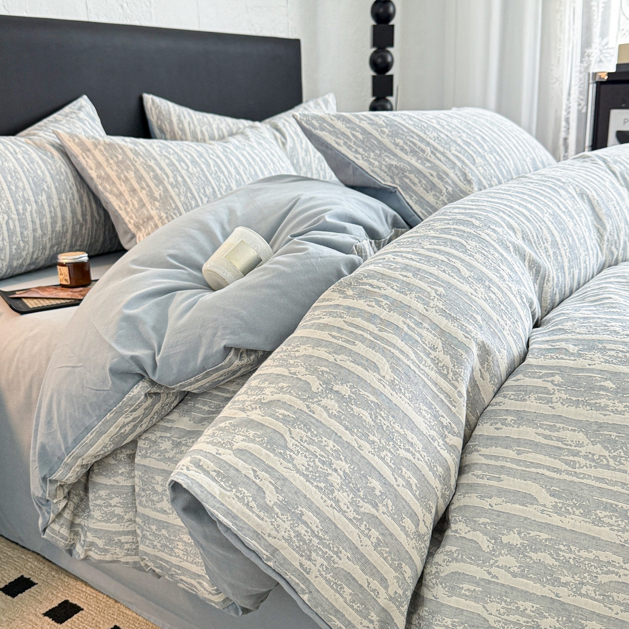 眠博士 2025新款60s长绒棉纯棉提花磨毛被套单被套被套单品 提花磨毛单被-流光蓝