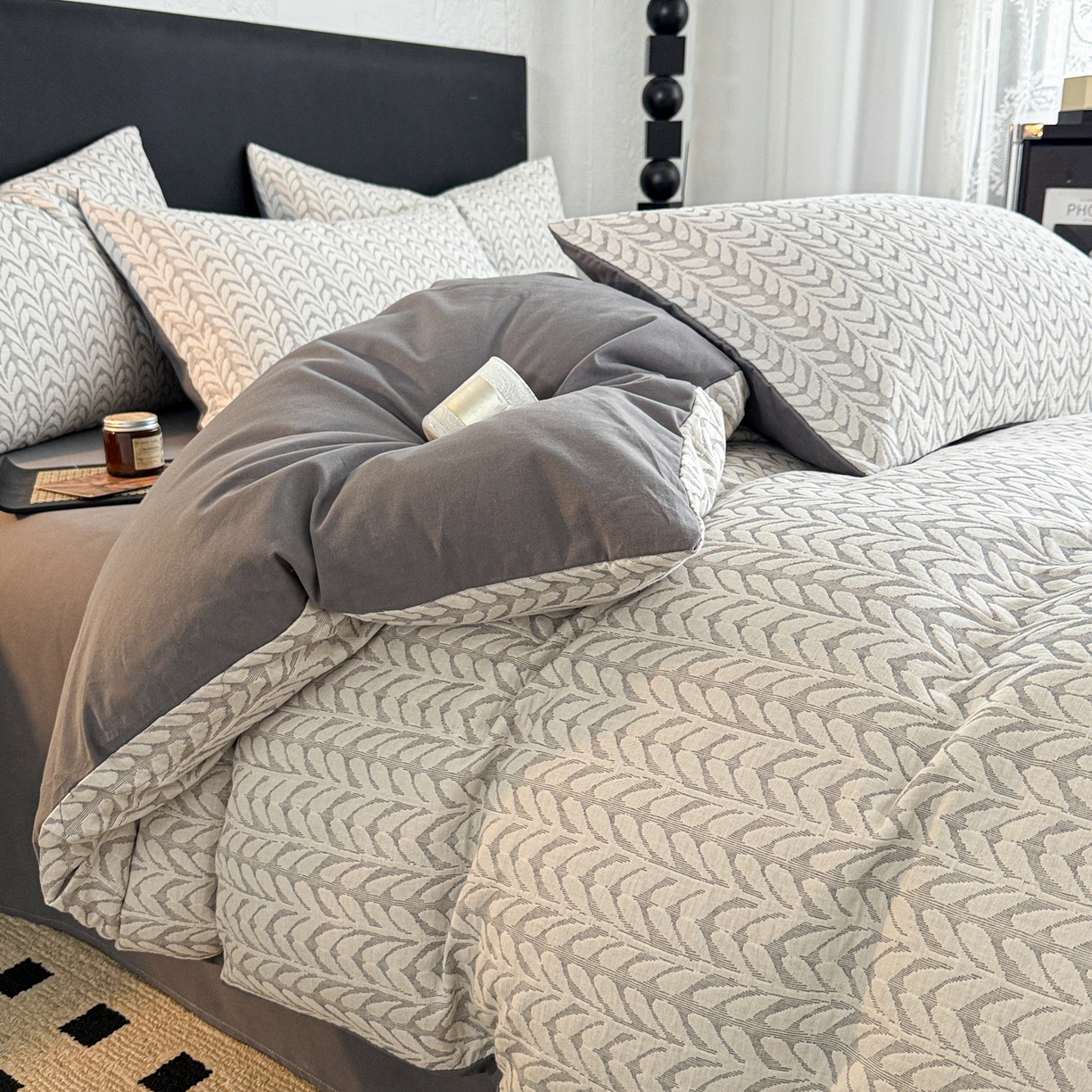 91家纺网 家纺一手货源 找家纺 眠博士 2025新款60s长绒棉纯棉提花磨毛被套单被套被套单品 提花磨毛单被-荞麦灰