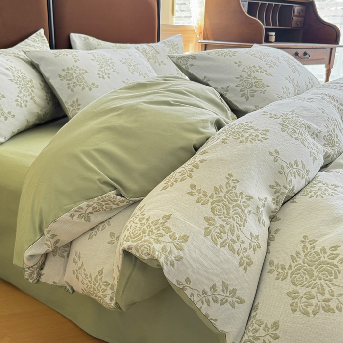 91家纺网 家纺一手货源 找家纺 眠博士 2025新款60s长绒棉纯棉提花磨毛被套单被套被套单品 提花磨毛单被-长夏绿