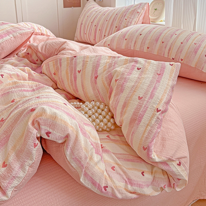 91家纺网 家纺一手货源 找家纺 （总）一比一 2025新款云感皱皱双层纱四件套-简单款