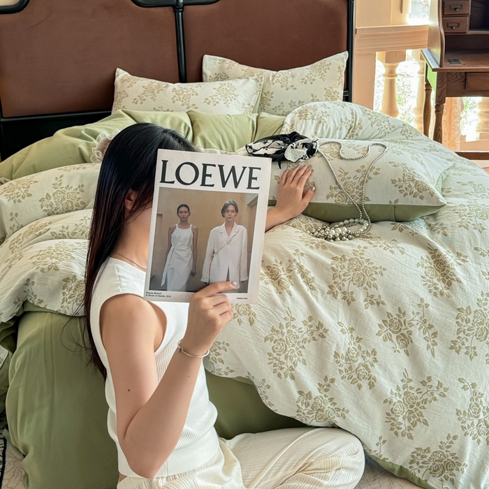 91家纺网 家纺一手货源 找家纺 眠博士 2025新款60s长绒棉纯棉提花磨毛被套单被套被套单品 提花磨毛单被-长夏绿