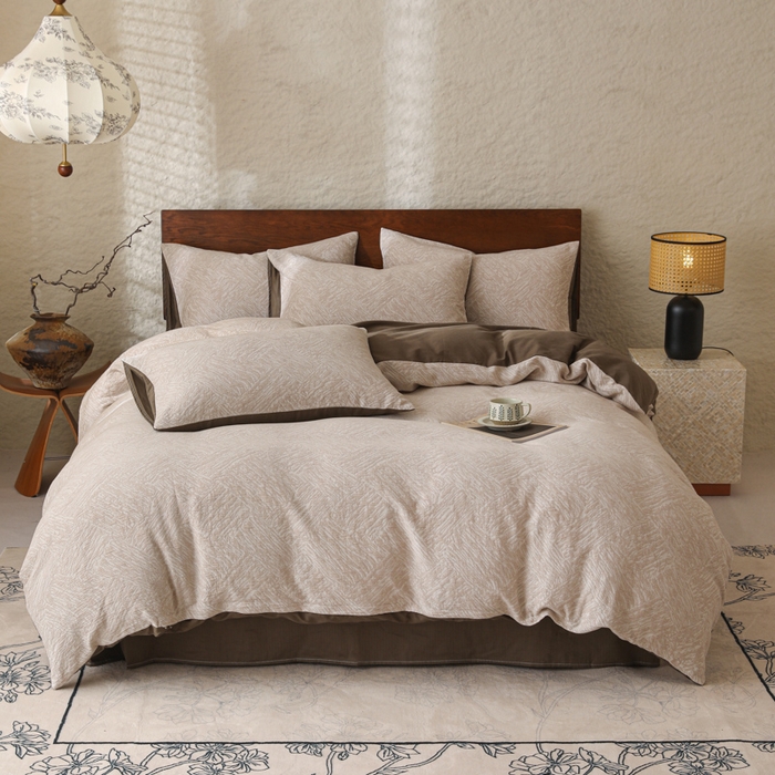 91家纺网 家纺一手货源 找家纺 眠博士 2025新款60s长绒棉纯棉提花磨毛被套单被套被套单品 提花磨毛单被-缤纷咖