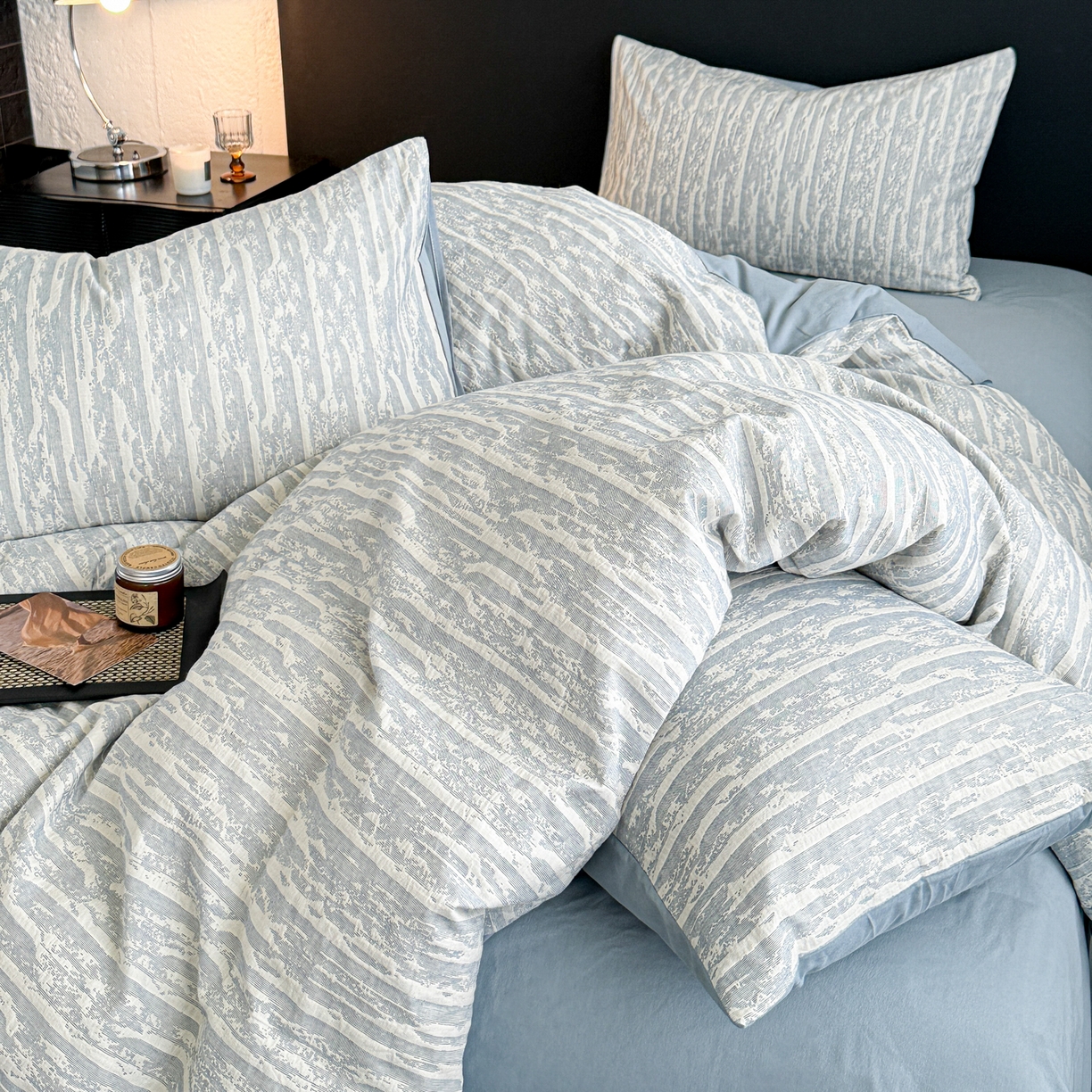 91家纺网 家纺一手货源 找家纺 眠博士 2025新款60s长绒棉纯棉提花磨毛被套单被套被套单品 提花磨毛单被-流光蓝